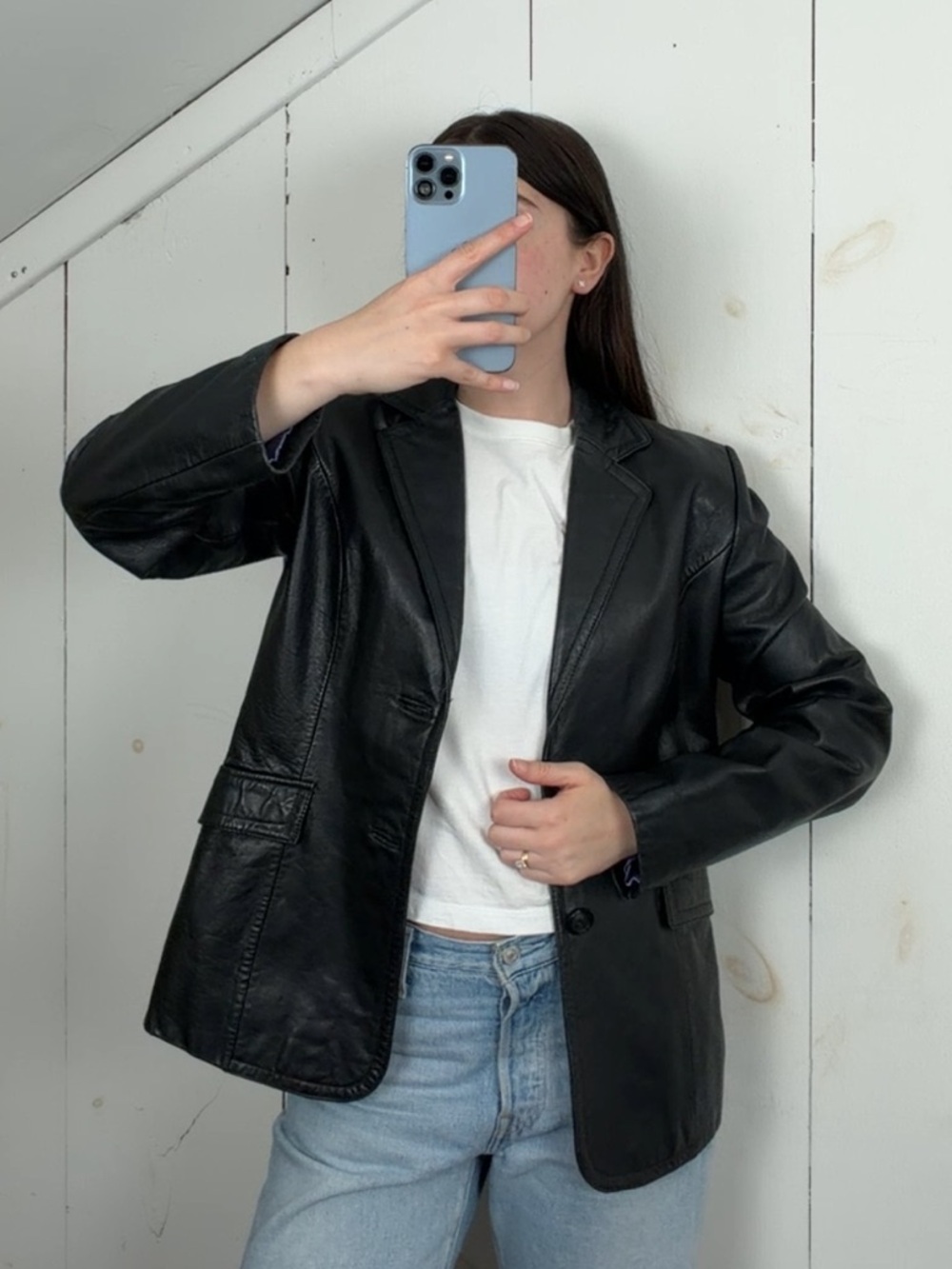 Vintage Colebrook Black Genuine Leather Blazer Jacket Women’s S Lightweight Y2K